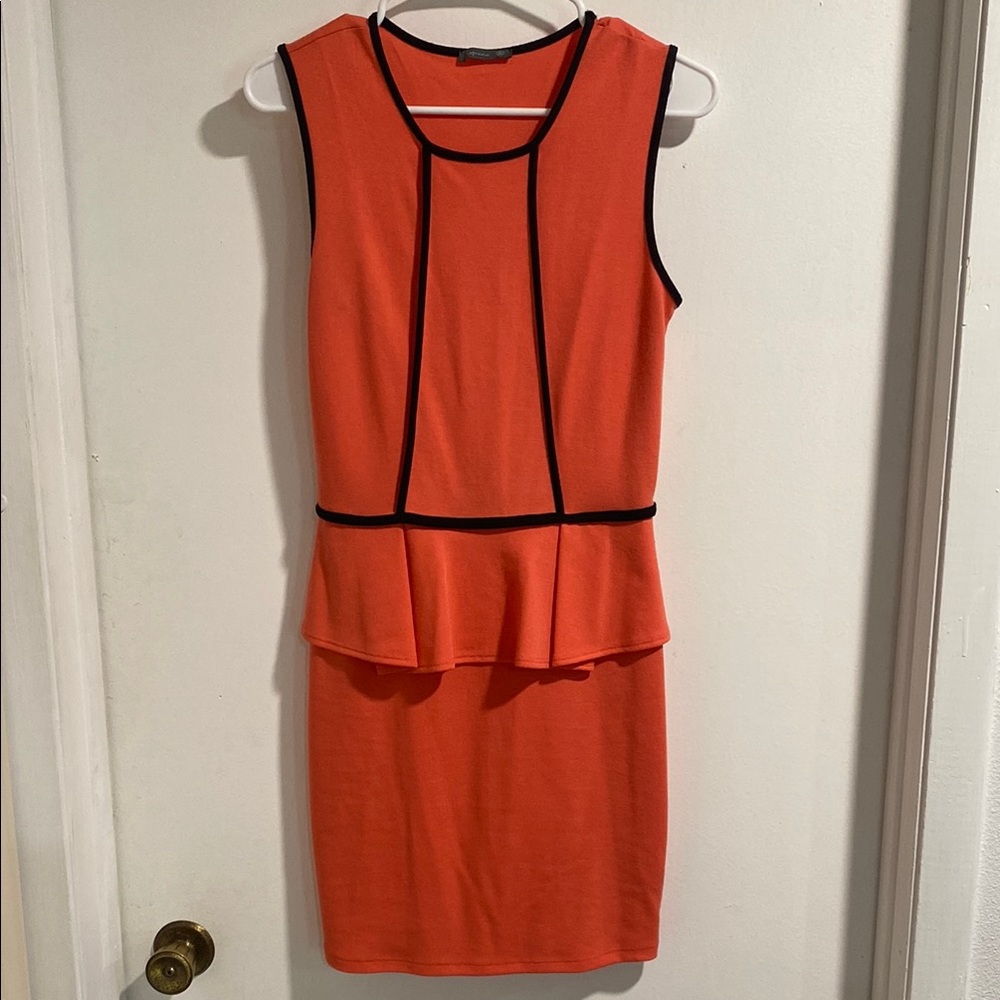 Soprano Orange Black Peplum Sheath Mini Dress